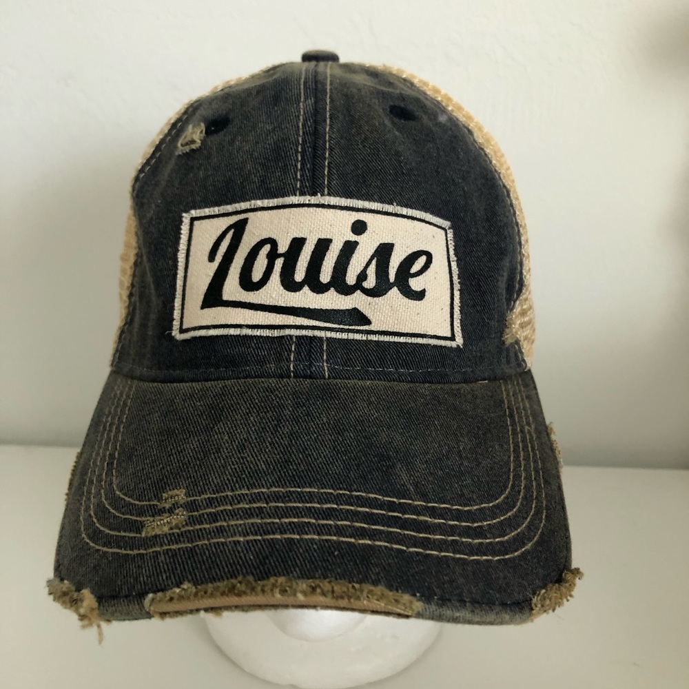 Louise Distressed Black and Tan Mesh Baseball Cap